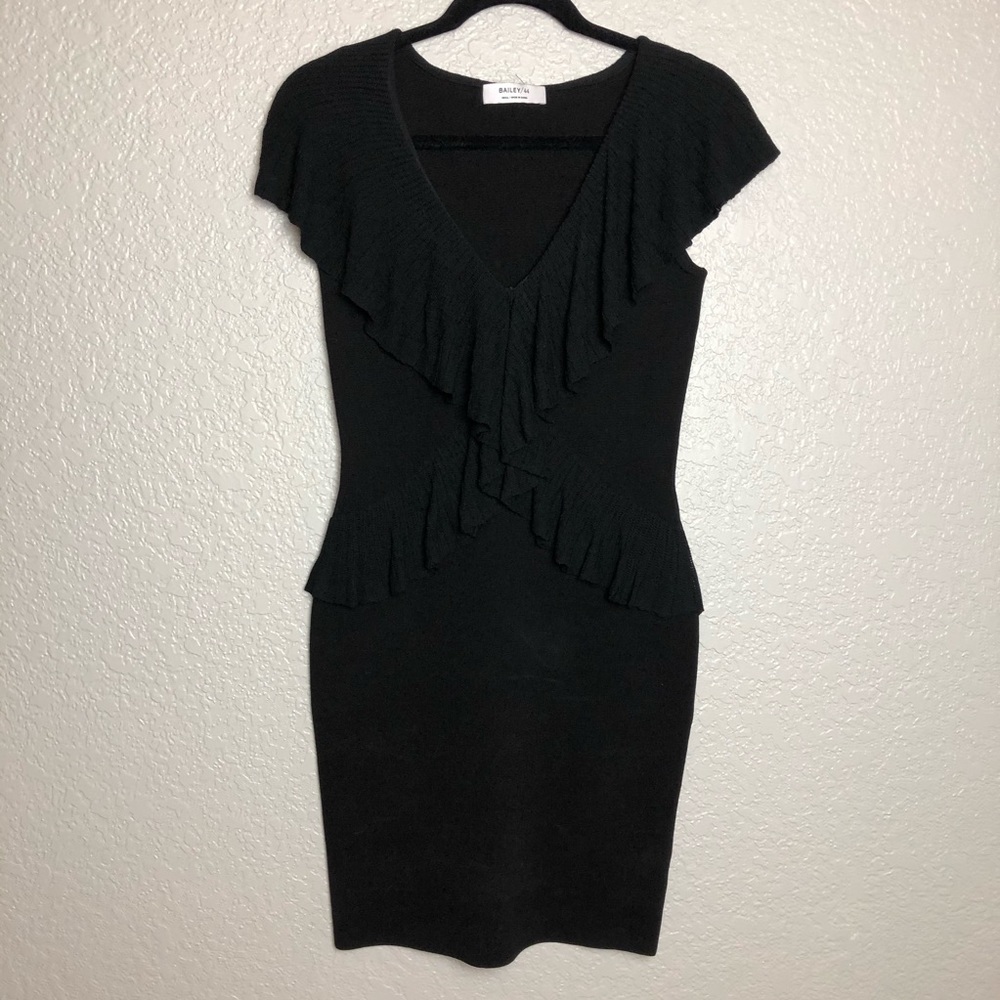 Bailey 44 Black Knit Ruffle Overlay Sheath Dress S - Picture 2 of 7